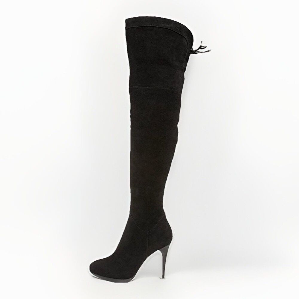 Sam Edelman Boots Women 9 Vesey Over The Knee Black Suede High Heel Zip Lace Up